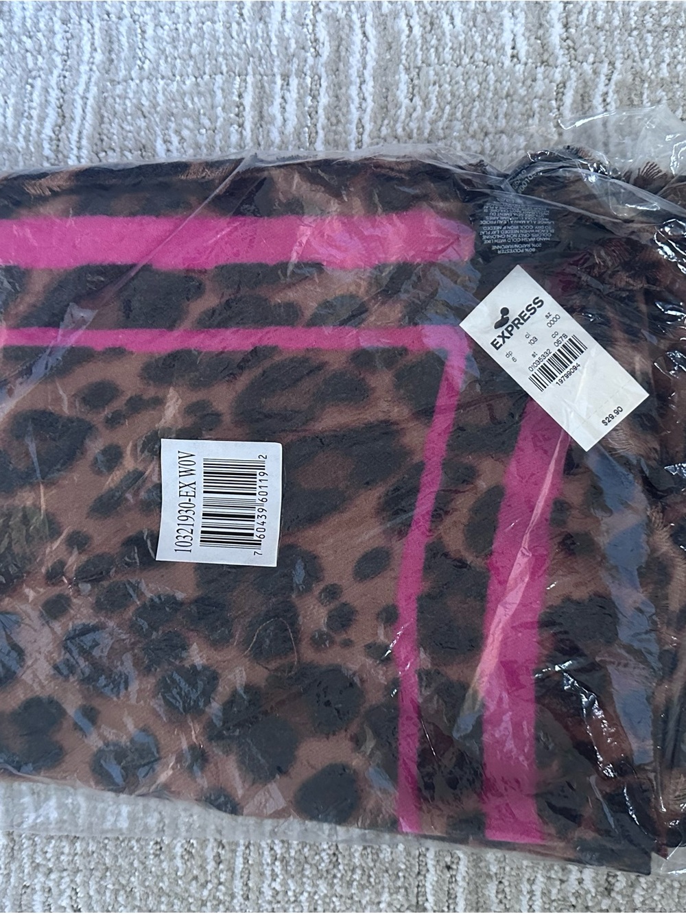 Express Leopard Print Scarf with Pink Trim